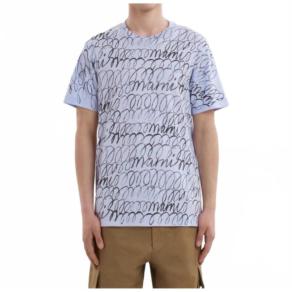 NEW MARNI scribbled motif organic cotton t-shirt in illusion blue